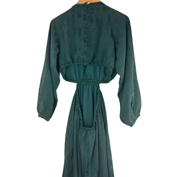 Madewell Long Sleeve Cutout Midi Dress Smoky Spruce Green Black Women's Medium - Picture 9 of 16